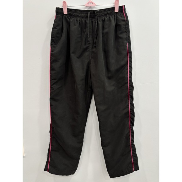 Y2K Black Track Pants Pink Piping Three Hearts Size Small Retro Streetwear - Picture 5 of 10